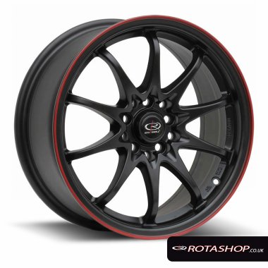 Rota Fighter 17" 8" 5x100mm, 5x114mm ET48 Flat Black Red Lip Sin - Click Image to Close